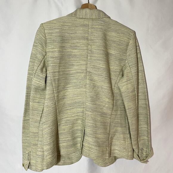 cAbi yellow gray heathered padded shoulders women's size 10 knit blazer formal - Picture 7 of 7